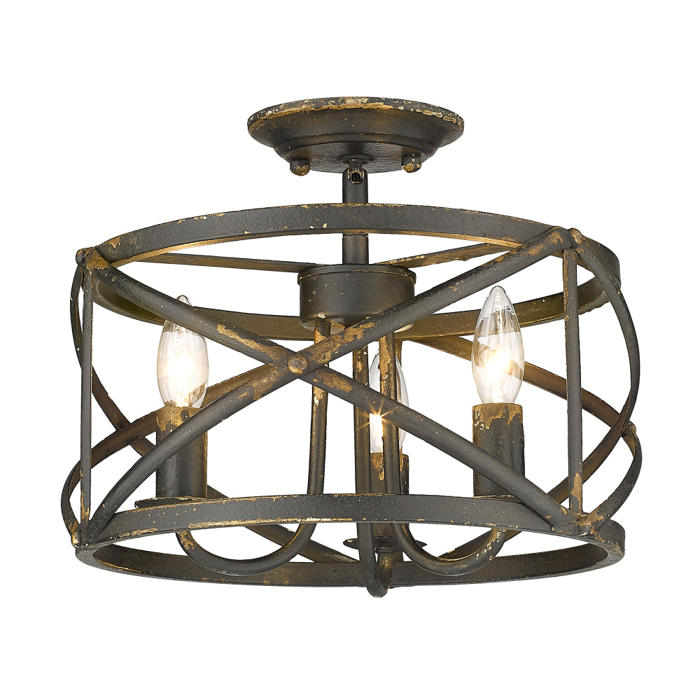 Golden Lighting Alcott 3-light Semi-Flush Mount in Antique Black Iron